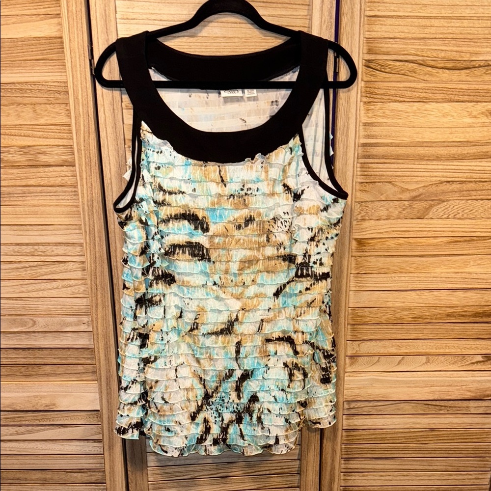 Cato Sleeveless Ruffle Top - Black Cream Green Size  Blouse 18/20